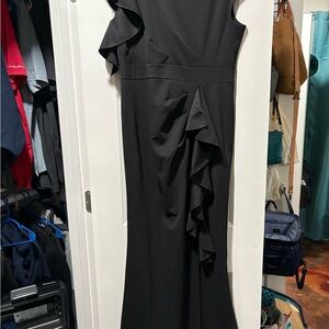 Black Ruffled One Shoulder Sheath Cocktail Dress